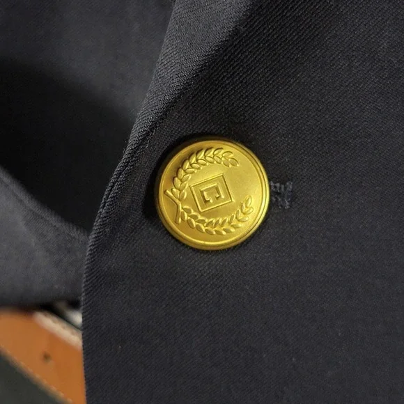 Chaps Men's Sport Coat Blazer Gold Two Button Deep Navy Twill Poly Wool Size 46L